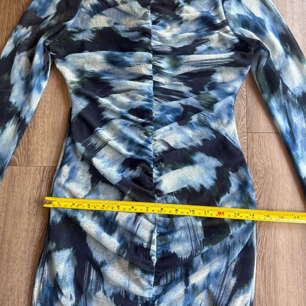 Abercrombie & Fitch Blue Mesh Bodycon Long Sleeve Twist Front Long Dress Sz XS - Picture 8 of 14